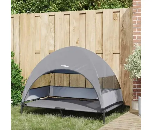 Paaugstināta Suņu Gulta Ar Noņemamu Jumtiņu Gaiši Pelēka Xl Tērauda Vidaxl