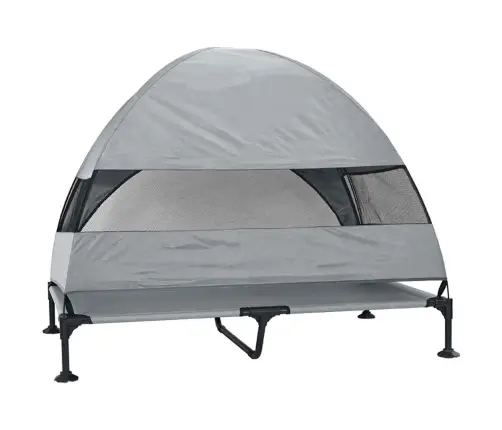 Paaugstināta Suņu Gulta Ar Noņemamu Jumtiņu Gaiši Pelēka Xl Tērauda Vidaxl