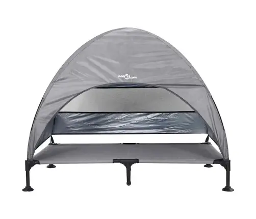 Paaugstināta Suņu Gulta Ar Noņemamu Jumtiņu Gaiši Pelēka Xl Tērauda Vidaxl