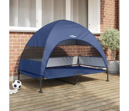 Paaugstināta Suņu Gulta Ar Noņemamu Jumtu Tumši Zila Xl Tērauds Vidaxl