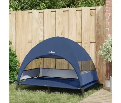 Paaugstināta Suņu Gulta Ar Noņemamu Jumtu Tumši Zila Xl Tērauds Vidaxl