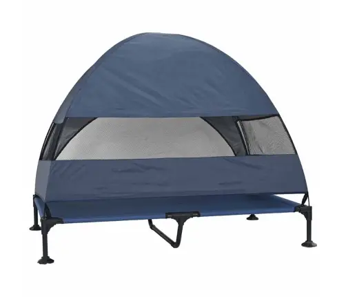 Paaugstināta Suņu Gulta Ar Noņemamu Jumtu Tumši Zila Xl Tērauds Vidaxl