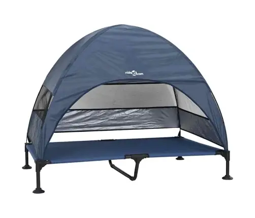 Paaugstināta Suņu Gulta Ar Noņemamu Jumtu Tumši Zila Xl Tērauds Vidaxl