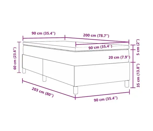 Box Spring Gulta Ar Matraci Gaišpelēkā Krāsā, 90 X 200 Cm, Kordūru Audums Vidaxl