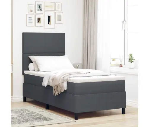 Kastītes Atsperu Gulta Tumši Pelēks Un Balts 100 X 200 Cm Vidaxl