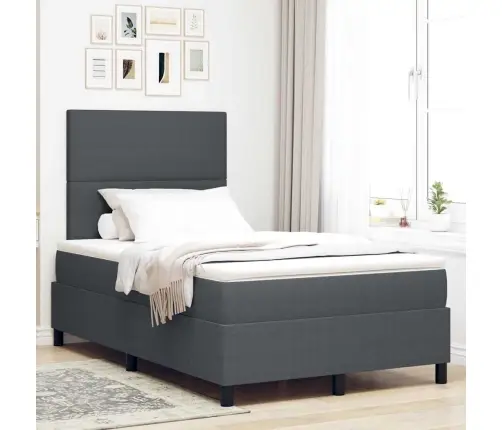 Kastītes Atsperu Gulta Tumši Pelēks Un Balts 120 X 190 Cm Vidaxl