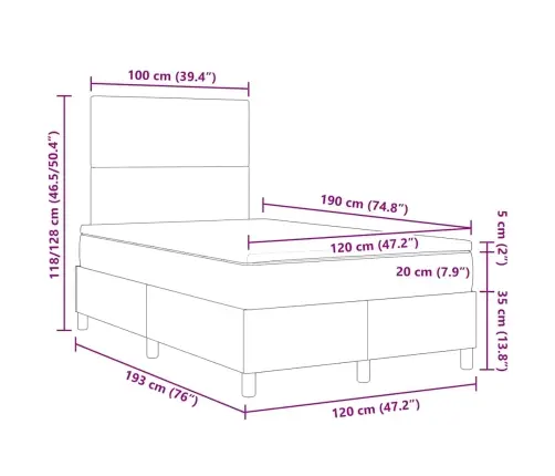 Kastītes Atsperu Gulta Tumši Pelēks Un Balts 120 X 190 Cm Vidaxl