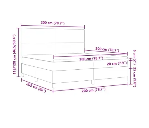 Kastītes Atsperu Gulta Gaiši Pelēks Un Balts 200 X 200 Cm Vidaxl