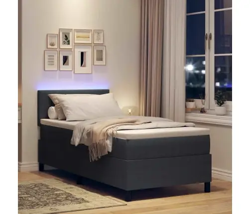 Kastes Atsperu Gulta Ar Matraci Un Led Tumši Pelēkā 80X200 Cm Kordurojas Audums Vidaxl