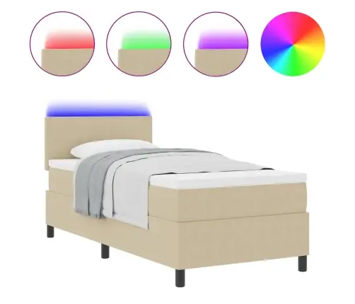 Gultas Atsperes Gulta Ar Matraci Un Led Gaismu Bēšā 80X200 Cm Zamšādas Audums Vidaxl