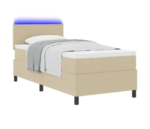 Gultas Atsperes Gulta Ar Matraci Un Led Gaismu Bēšā 80X200 Cm Zamšādas Audums Vidaxl