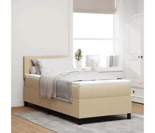 Led Box Spring Voodi Peaga Helehall Ja Valge 100 X 200 Cm