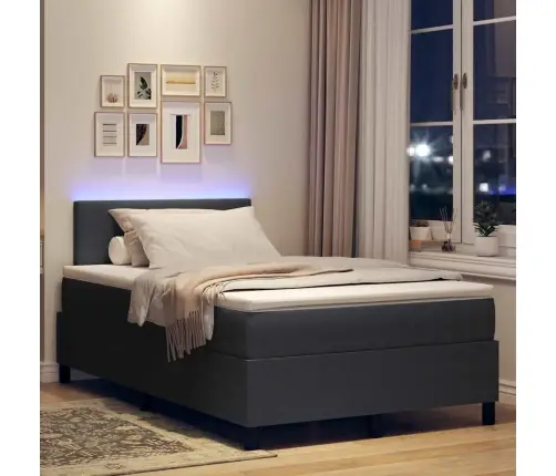 Led Box Spring Voodi Peaga Tumehall Ja Valge 120 X 190 Cm