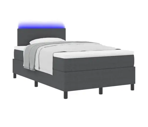 Led Box Spring Voodi Peaga Tumehall Ja Valge 120 X 190 Cm