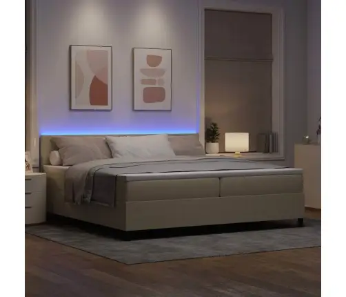 Led Box Spring Voodi Peaga Helehall Ja Valge 200 X 200 Cm