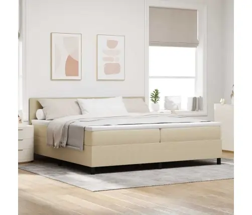 Led Box Spring Voodi Peaga Helehall Ja Valge 200 X 200 Cm