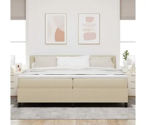 Led Box Spring Voodi Peaga Helehall Ja Valge 200 X 200 Cm