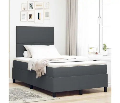 Led Box Spring Voodi Peaga Tumehall Ja Valge 120 X 190 Cm