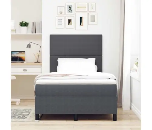 Led Box Spring Voodi Peaga Tumehall Ja Valge 120 X 190 Cm