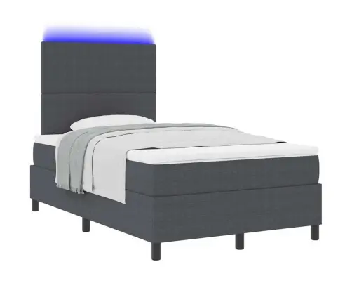 Led Box Spring Voodi Peaga Tumehall Ja Valge 120 X 190 Cm