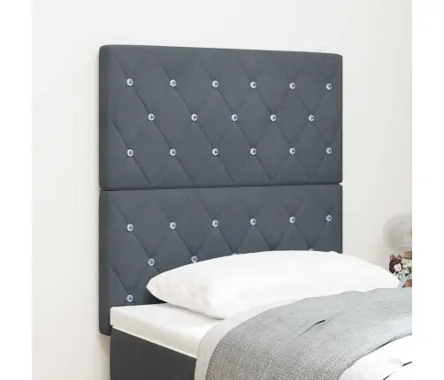 Gultas Galvgaļi Pufēts Ar Kristāla Pogu, Tumši Pelēks, 80 Cm Samts Vidaxl