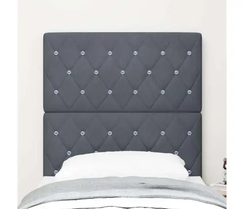 Gultas Galvgaļi Pufēts Ar Kristāla Pogu, Tumši Pelēks, 80 Cm Samts Vidaxl