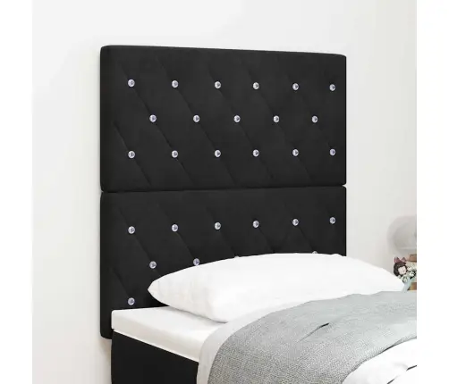 Gultas Galvgaļa Melna Velvet Ar Kristāla Pogām, Tufted, 80 Cm Vidaxl