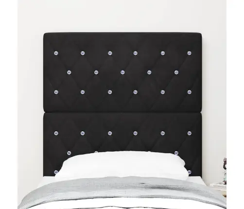 Gultas Galvgaļa Melna Velvet Ar Kristāla Pogām, Tufted, 80 Cm Vidaxl
