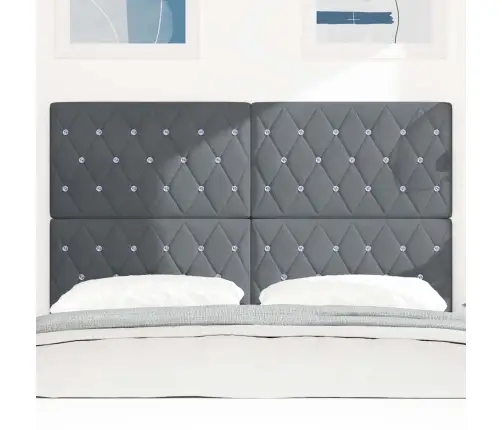 Gultas Galvgaļi Ar Kristāla Pogām, Tuftings, Tumši Pelēks, 140 Cm Samts Vidaxl
