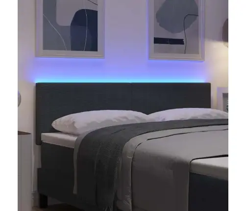 Led Gultas Galva Ar Galvas Klāju Tumši Pelēks 144 Cm Poliesters Vidaxl