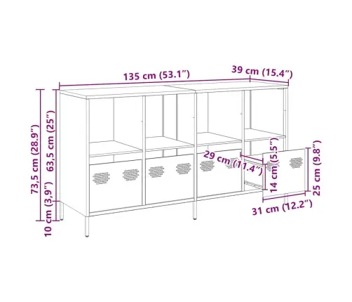 Kumode, Rozā, 135X39X73,5 Cm, Auksti Velmēts Tērauds Vidaxl