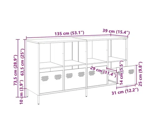 Kumode, Sinepju Dzeltena, 135X39X73,5Cm, Auksti Velmēts Tērauds Vidaxl