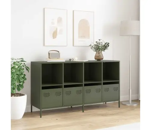 Kumode, Olīvu Zaļa, 135X39X73,5 Cm, Auksti Velmēts Tērauds Vidaxl