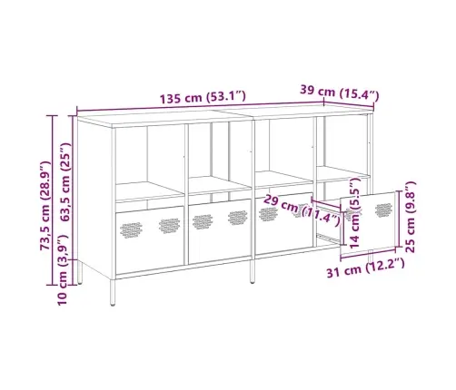 Kumode, Balta, 135X39X73,5 Cm, Auksti Velmēts Tērauds Vidaxl