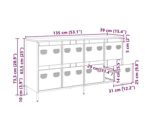 Kumode, Sinepju Dzeltena, 135X39X73,5Cm, Auksti Velmēts Tērauds Vidaxl