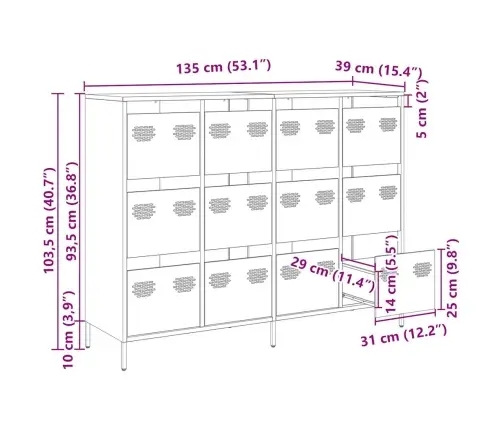 Puhvetkapp, Must, 135X39X103,5 cm Külmvaltsitud Teras
