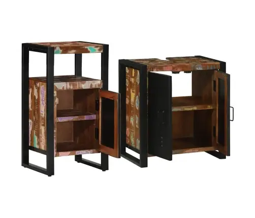 Vonios Baldų Rinkinys 2 Pcs Ruda Kietas Atkurtas Medis