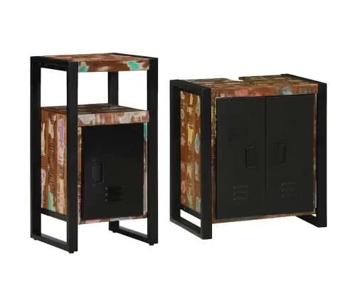 Vonios Baldų Rinkinys 2 Pcs Ruda Kietas Atkurtas Medis