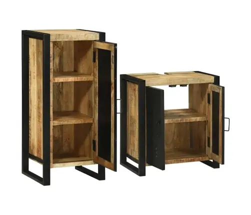 Vannitoa Mööbleset 2 Pcs Pruun 55 X 35 X 60 Cm Tugev Mango Puu Vannitoa Mööbleset 2 Pcs Pruun 55 X 35 X 60 Cm Tugev Mango Puu