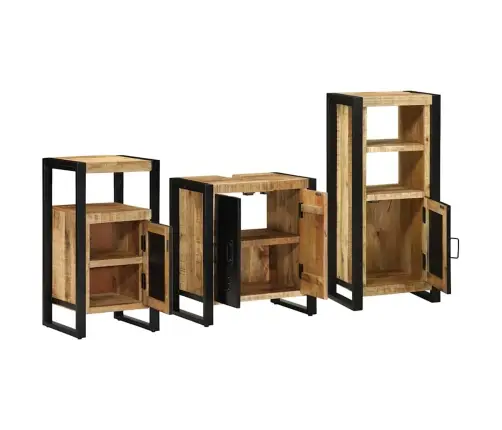 Vannas Istabas Mēbeļu Komplekts 3 Pcs Brūna Cieta Mango Koksne Vidaxl