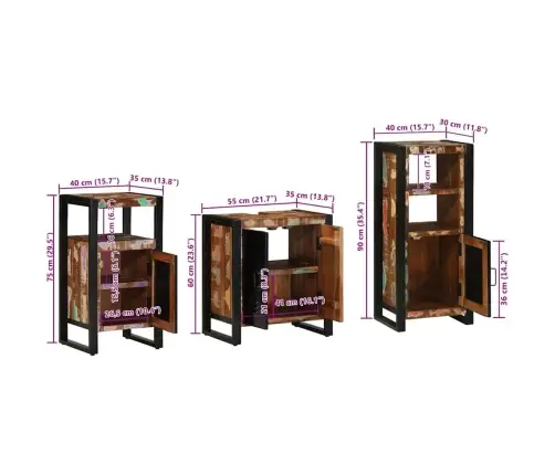 Vannas Istabas Mēbeļu Komplekts 3 Pcs Ciets Atjaunots Koks Vidaxl