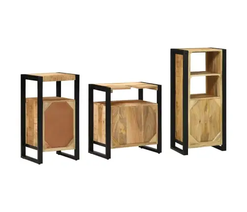 Vonios Baldų Rinkinys 3 Pcs Ruda Kietas Atkurtas Medis