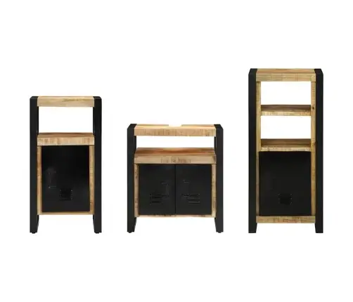 Vonios Baldų Rinkinys 3 Pcs Ruda Kietas Atkurtas Medis