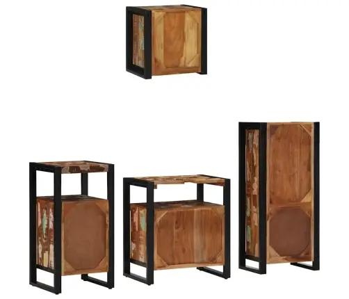 Vannitoa Mööbleset 4 Pcs Mitmevärviline Tugev Taastatud Puit Vannitoa Mööbleset 4 Pcs Mitmevärviline Tugev Taastatud Puit