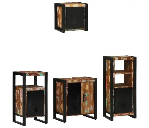 Vonios Baldų Rinkinys Su Stalčių 4 Pcs Kietas Atkurtas Medis