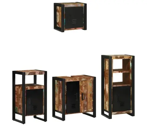 Vonios Baldų Rinkinys Su Stalčių 4 Pcs Kietas Atkurtas Medis