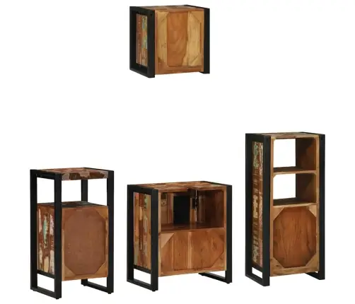 Vonios Baldų Rinkinys Su Stalčių 4 Pcs Kietas Atkurtas Medis