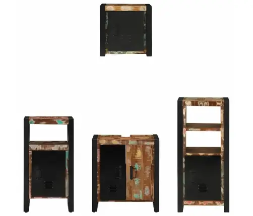 Vonios Baldų Rinkinys Su Stalčių 4 Pcs Kietas Atkurtas Medis