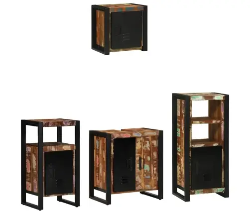 Vonios Baldų Rinkinys Su Stalčių 4 Pcs Kietas Atkurtas Medis