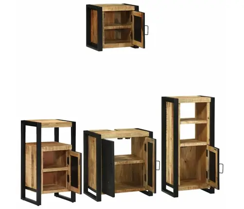 Vannitoa Mööbleset Riiuliga Uksega 4 Pcs Pruun Tugev Mango Puu